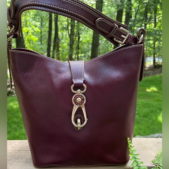 Dooney Burgundy Leather Bucket Bag with Gold Hardware with card wallet - Picture 16 of 16